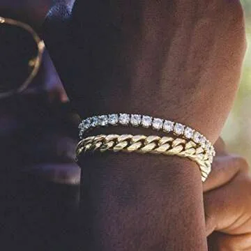 TRIPOD JEWELRY Men's Hip Hop Miami Cuban Link Chain or Bracelet - 14K or White Gold Plated Stainless Steel Cuban Link Choker Gold Chains Necklace 8mm,10mm,12mm,14mm,16mm (14K Gold - 10mm, 8.50)