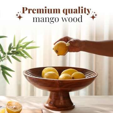 Folkulture Wooden Fruit Bowl for Kitchen Counter, Fruit Bowls for Farmhouse Décor, Pedestal Bowl, Decorative Pedestal Bowl for Table, 12" Large Fruit Bowl Wood, Wood Fruit Bowl for Kitchen Decor