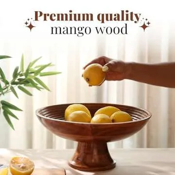 Folkulture Wooden Fruit Bowl for Kitchen Counter, Fruit Bowls for Farmhouse Décor, Pedestal Bowl, Decorative Pedestal Bowl for Table, 12" Large Fruit Bowl Wood, Wood Fruit Bowl for Kitchen Decor