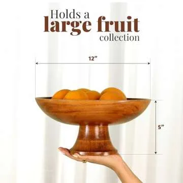 Folkulture Wooden Fruit Bowl for Kitchen Counter, Fruit Bowls for Farmhouse Décor, Pedestal Bowl, Decorative Pedestal Bowl for Table, 12" Large Fruit Bowl Wood, Wood Fruit Bowl for Kitchen Decor