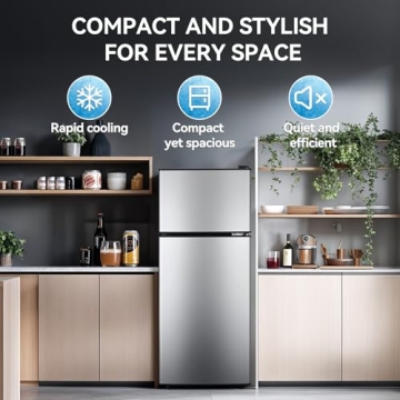 Anypro 3.6 Cu.Ft Double Door Refrigerator with Freezer and LED Light for Dorm, Office, and Bedroom -...