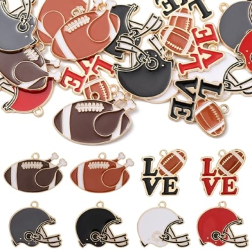 DanLingJewelry 16Pcs 8 Styles Rugby Football Helmet Charms Enamel Rugby Charms Sports Ball Charms fo...