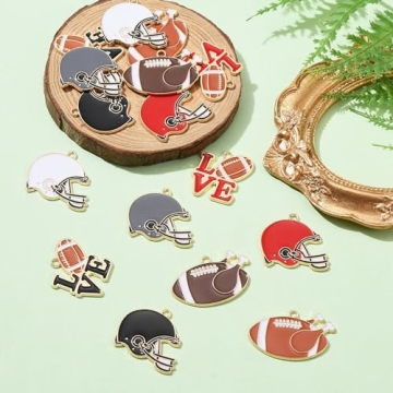 DanLingJewelry 16Pcs 8 Styles Rugby Football Helmet Charms Enamel Rugby Charms Sports Ball Charms for Jewelry Making DIY