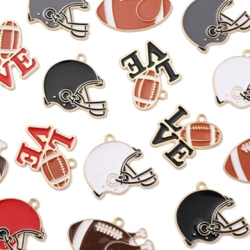 DanLingJewelry 16Pcs 8 Styles Rugby Football Helmet Charms Enamel Rugby Charms Sports Ball Charms for Jewelry Making DIY