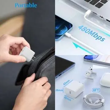 USB C Charger for iPhone 14 13 12 11 Charger, 2Pack USB C Fast Charger Plug Power Adapter with 6FT Type C to L.ightning Cable for iPhone 14/13/12/11 Pro/Pro Max/XS Max/XS/XR/X/SE/8 and More