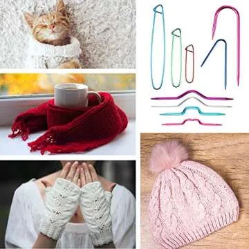 WILLBOND 9 Pieces Cable Stitch Holders, Mixed Color Aluminum Cable Needles Stitch Holders, Safety Pin Brooch Weaving Sweater Knitting Tool, Bent Tapestry Needles for Yarn Sewing Knitting