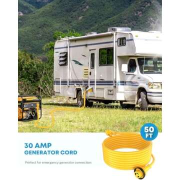 Kohree 30 Amp RV Power Extension Cord 50 ft with Grid Handle Heavy Duty, 30M/30F 90 Degree Locking Adapter, LED Indicator & 15M/30F Power Adapter(1875 W), 125V, 3750W, ETL Listed STW Wire