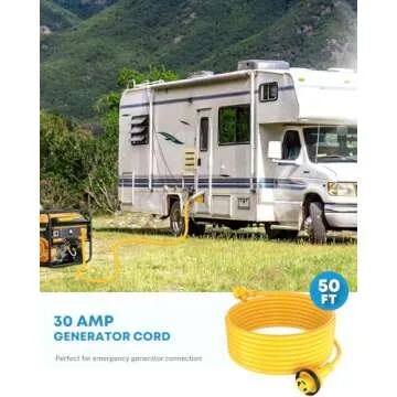 Kohree 30 Amp RV Power Extension Cord 50 ft with Grid Handle Heavy Duty, 30M/30F 90 Degree Locking Adapter, LED Indicator & 15M/30F Power Adapter(1875 W), 125V, 3750W, ETL Listed STW Wire