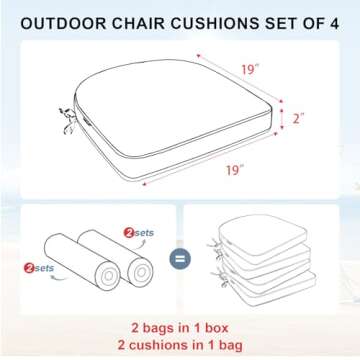 Favoyard Outdoor Chair Cushions 19"x19" Waterproof Set of 4 for Patio