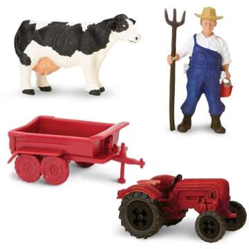 Safari Ltd. Country Farm TOOB - Figurines of Cow, Farmer, German Shepherd, Shire Horse, Rooster, Trailer, Tractor, Pig, Hay Bale, Ewe, Barn - Educational Toy Figures For Boys, Girls & Kids Ages 3+