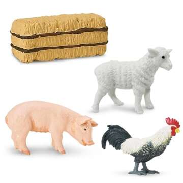 Safari Ltd. Country Farm TOOB - Figurines of Cow, Farmer, German Shepherd, Shire Horse, Rooster, Trailer, Tractor, Pig, Hay Bale, Ewe, Barn - Educational Toy Figures For Boys, Girls & Kids Ages 3+