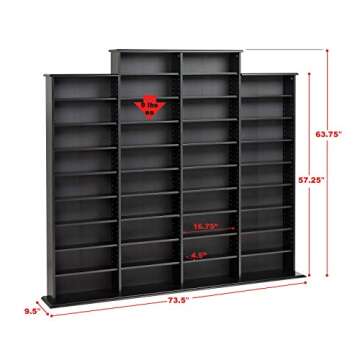 Prepac 4 Column Tall Cabinet Media, Quad Width Wall Storage, Black