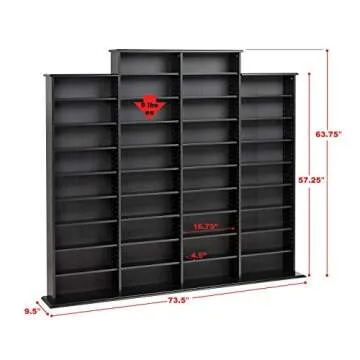 Prepac 4 Column Tall Cabinet Media, Quad Width Wall Storage, Black