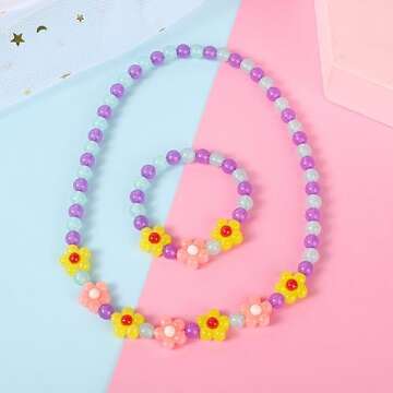 Yarkeuier Cute Flower Beads Jewelry Set for Girls