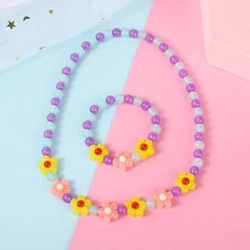 Yarkeuier Cute Flower Beads Jewelry Set for Girls