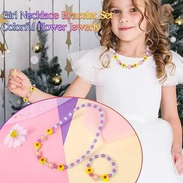 Yarkeuier Cute Flower Beads Jewelry Set for Girls