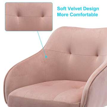 itkidboy Velvet Desk Chair for Home Office, Soft Height Adjustable 360°Swivel Computer Chair, Upholstered Guest Chair with Armrest and Wheels for Living Room/Study Room/Bedroom (Pink)