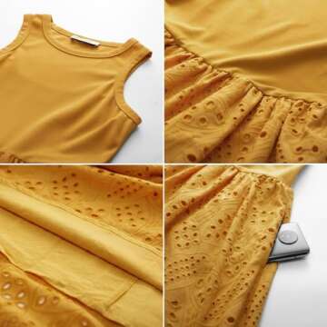 GRACE KARIN Spring Dresses for Women Sleeveless Tank Dress A Line Midi Dress with Pockets High Waist Eyelet Embroidery Yellow S