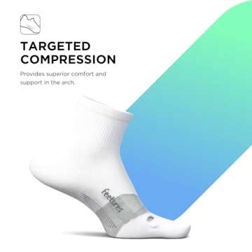 Feetures Elite Ultra Light Cushion Quarter Solid - Sport Sock with Targeted Compression - New White, M (1 Pair)