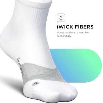 Feetures Elite Ultra Light Cushion Quarter Solid - Sport Sock with Targeted Compression - New White, M (1 Pair)