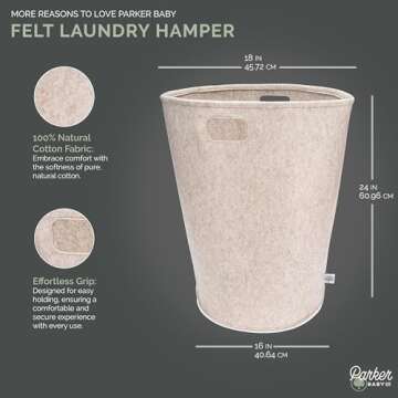 Parker Baby Nursery Laundry Hamper - Large Felt Storage Basket and Baby Hamper for Nursery (Oatmeal)