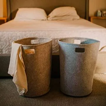 Parker Baby Nursery Laundry Hamper - Large Felt Storage Basket and Baby Hamper for Nursery (Oatmeal)