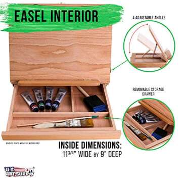 U.S. Art Supply Solid Solana Adjustable Wood Desk Table Easel with Storage Drawer, Paint Palette, Premium Beechwood - Portable Solid Wooden Artist Easel Top Board - Canvas Painting, Drawing Book Stand