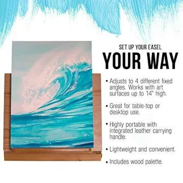 U.S. Art Supply Solid Solana Adjustable Wood Desk Table Easel with Storage Drawer, Paint Palette, Premium Beechwood - Portable Solid Wooden Artist Easel Top Board - Canvas Painting, Drawing Book Stand