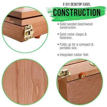 U.S. Art Supply Solid Solana Adjustable Wood Desk Table Easel with Storage Drawer, Paint Palette, Premium Beechwood - Portable Solid Wooden Artist Easel Top Board - Canvas Painting, Drawing Book Stand