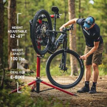 FEEDBACK SPORTS | Pro Mechanic HD (Heavy Duty) Bike Repair Stand | Lightweight, Stable Bicycle Workstand W/Tripod Base | Red