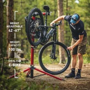 FEEDBACK SPORTS | Pro Mechanic HD (Heavy Duty) Bike Repair Stand | Lightweight, Stable Bicycle Workstand W/Tripod Base | Red