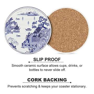 Elegant Cute Drinking Coasters Set - Ceramic and Cork Design