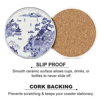 Elegant Cute Drinking Coasters Set - Ceramic and Cork Design