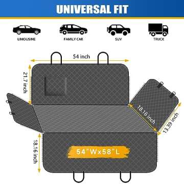 WoofKnows Dog Car Seat Cover for Back Seat Dog Seat Cover with Storage Pocket Dog Hammock Protects A...
