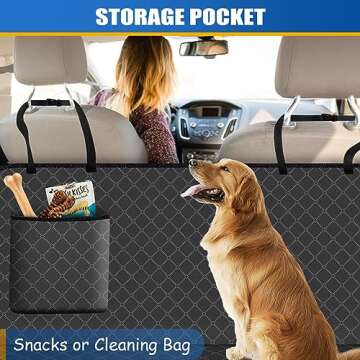 WoofKnows Dog Car Seat Cover for Back Seat Dog Seat Cover with Storage Pocket Dog Hammock Protects Against Dirt Dog Seat Covers for Cars Scratch Prevention Fits for SUVs and Trucks 54"x 58", Black