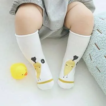 Nemo Baby Unisex Baby Girl Boy Organic Cotton Knee High Socks All seasons (pack of 3) (6-12 month, Ivory, Mustard, Gray-Blue)