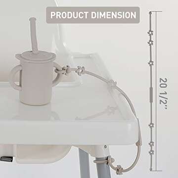 Toy Safety Straps, Food Grade Silicone Pacifier Clips Sippy Cup Strap Stretchable Adjustable for Strollers, High Chair, Cribs, Hanging Baskets, 2 Pack (Sand+Light Grey)