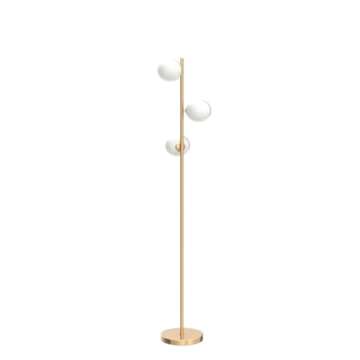 YHTlaeh Floor Lamp Modern 3 Globe for Living Room Bright Lighting LED Standing Light for Bedrooms Offices (Brushed Brass)