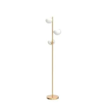 YHTlaeh Floor Lamp Modern 3 Globe for Living Room Bright Lighting LED Standing Light for Bedrooms Offices (Brushed Brass)