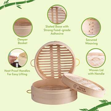 Bamboo Steamer 10 Inch - Multi-functional Cooking Tool