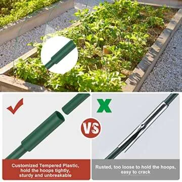 NovDeco Garden Hoops, 12 Sets of 7ft Long Greenhouse Hoops Grow Tunnel, Rust-Free Support Hoops Frame Support for Raised Bed, Garden Stakes, Garden Fabric, Garden Mesh Netting, 50pcs