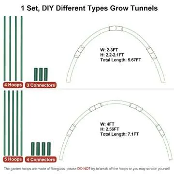 NovDeco Garden Hoops, 12 Sets of 7ft Long Greenhouse Hoops Grow Tunnel, Rust-Free Support Hoops Frame Support for Raised Bed, Garden Stakes, Garden Fabric, Garden Mesh Netting, 50pcs