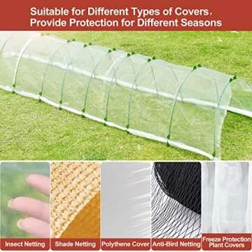 NovDeco Garden Hoops, 12 Sets of 7ft Long Greenhouse Hoops Grow Tunnel, Rust-Free Support Hoops Frame Support for Raised Bed, Garden Stakes, Garden Fabric, Garden Mesh Netting, 50pcs