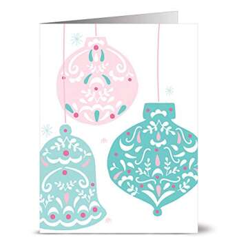 Christmas Cards 72 Pack Assortment – Pink & Aqua Christmas – 6 Unique Designs ­– AQUA BLUE ENVELOPES INCLUDED – Holiday Cards – Glossy Cover Blank Inside – By Note Card Café