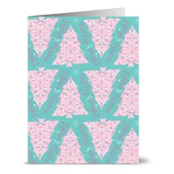 Christmas Cards 72 Pack Assortment – Pink & Aqua Christmas – 6 Unique Designs ­– AQUA BLUE ENVELOPES INCLUDED – Holiday Cards – Glossy Cover Blank Inside – By Note Card Café