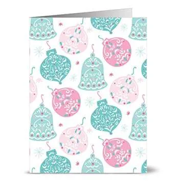 Christmas Cards 72 Pack Assortment – Pink & Aqua Christmas – 6 Unique Designs ­– AQUA BLUE ENVELOPES INCLUDED – Holiday Cards – Glossy Cover Blank Inside – By Note Card Café