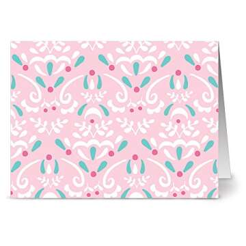 Christmas Cards 72 Pack Assortment – Pink & Aqua Christmas – 6 Unique Designs ­– AQUA BLUE ENVELOPES INCLUDED – Holiday Cards – Glossy Cover Blank Inside – By Note Card Café