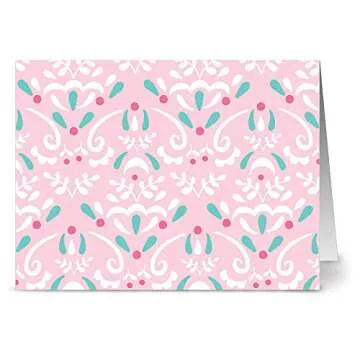 Christmas Cards 72 Pack Assortment – Pink & Aqua Christmas – 6 Unique Designs ­– AQUA BLUE ENVELOPES INCLUDED – Holiday Cards – Glossy Cover Blank Inside – By Note Card Café