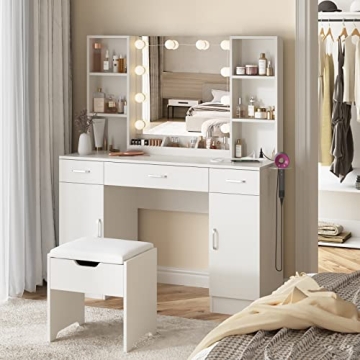 Elegant Lighted Makeup Vanity Table with Storage
