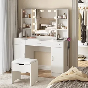Elegant Lighted Makeup Vanity Table with Storage